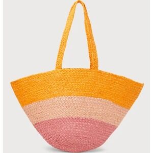 Shiraleah Liza Tote Bag Womens OS Orange Pink Yellow Woven Jute Ombre New